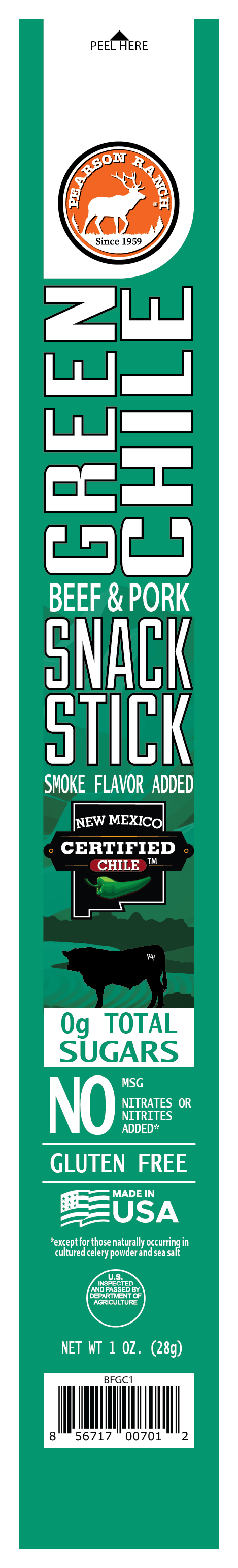 Wholesale Green Chile Beef & Pork Snack Stick 1oz - (order in EACH quantities)