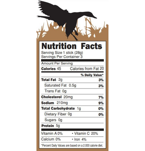 Duck Protein Snack Sticks Nutrition Facts