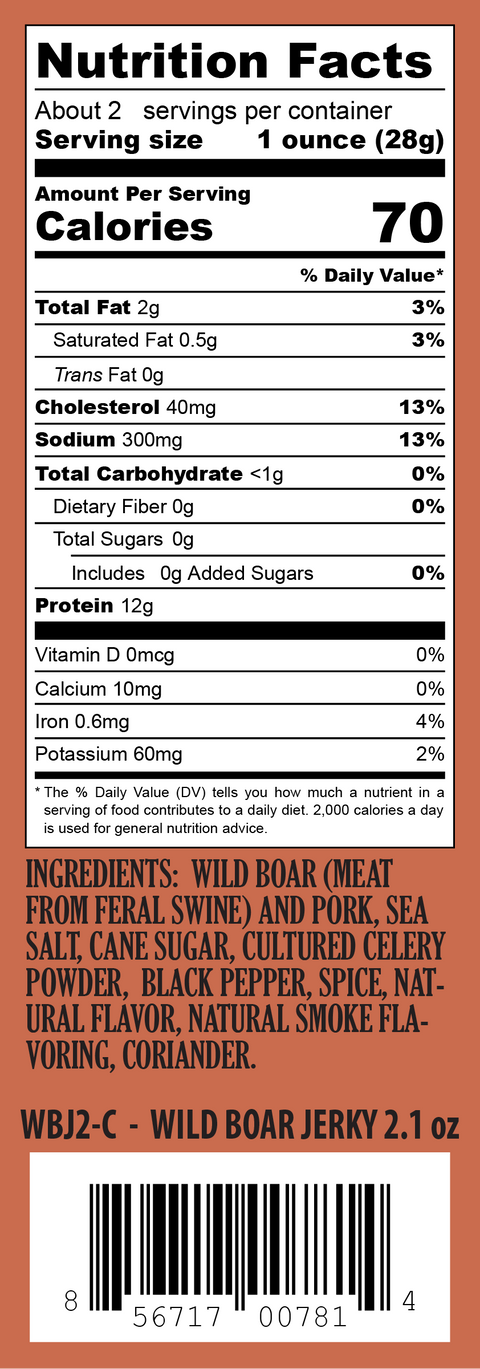 Wild Boar Jerky - 2.1oz Resealable Bag