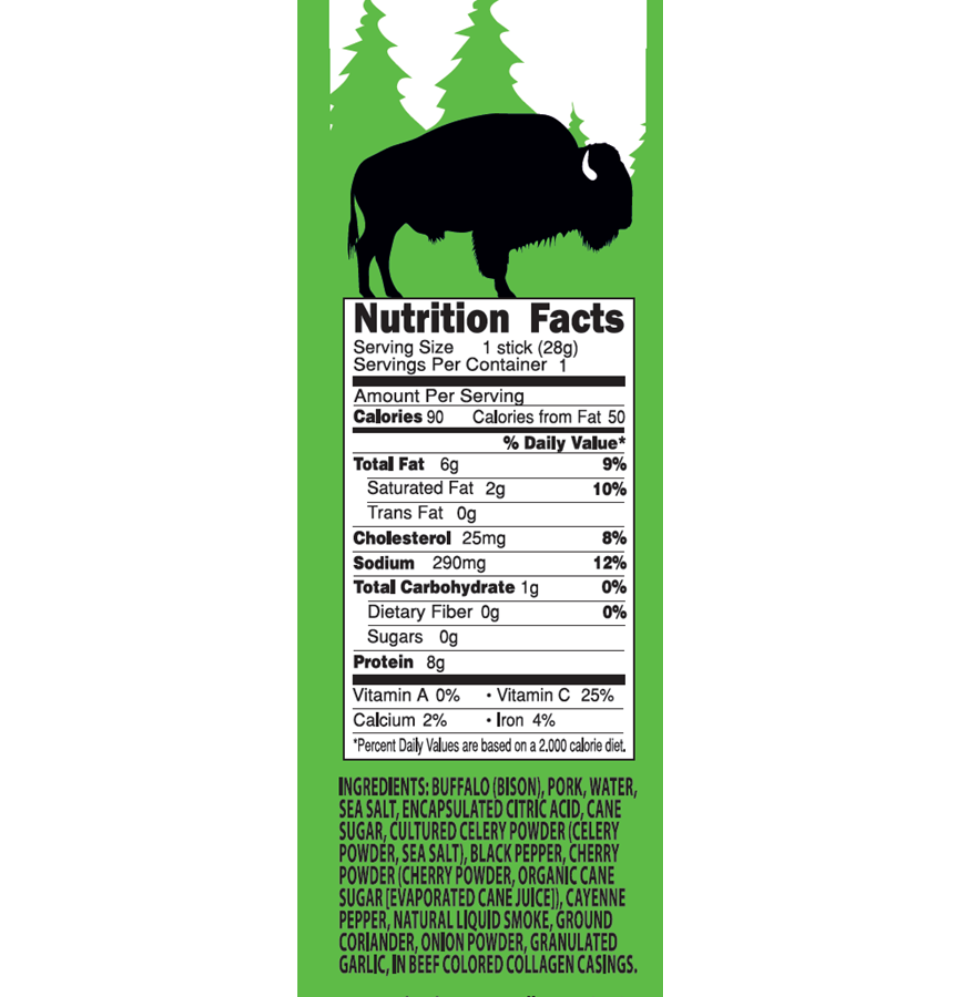 
                  
                    Buffalo Jerky Snack Stick Nutrition Facts. 
                  
                