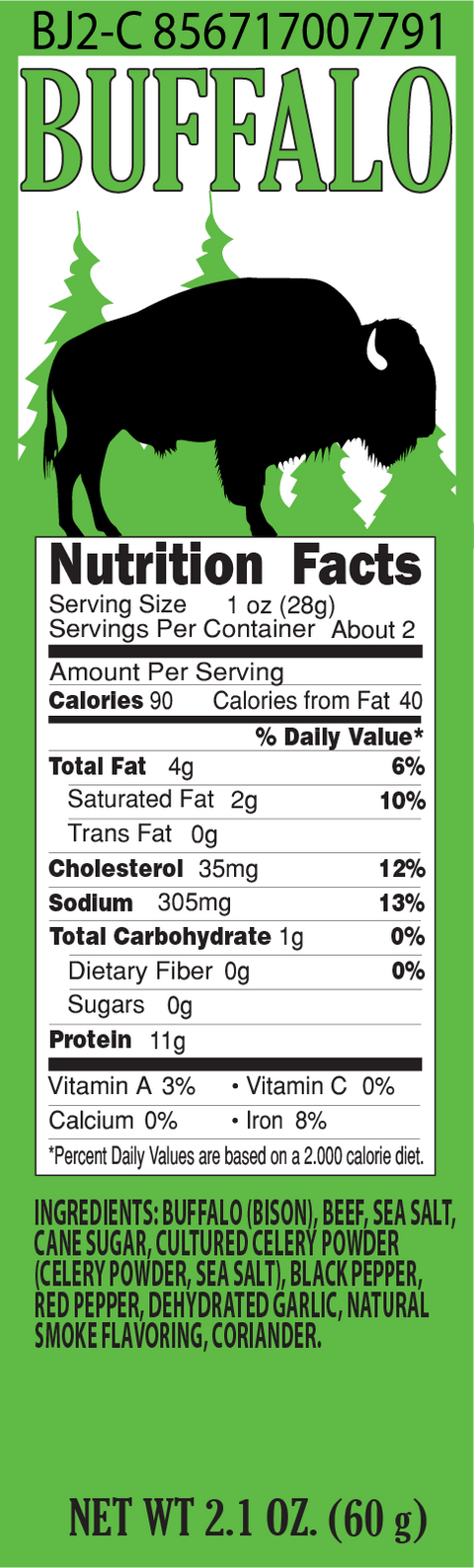 Greenhorn Sampler - Buffalo Jerky Bag Nutrition Facts